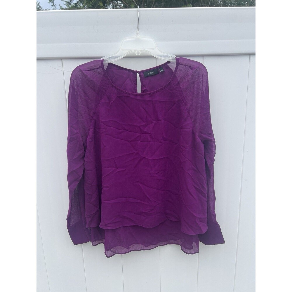 Apt. 9 Purple Blouse Size Medium Chiffon Tank Lined Long Sleeve